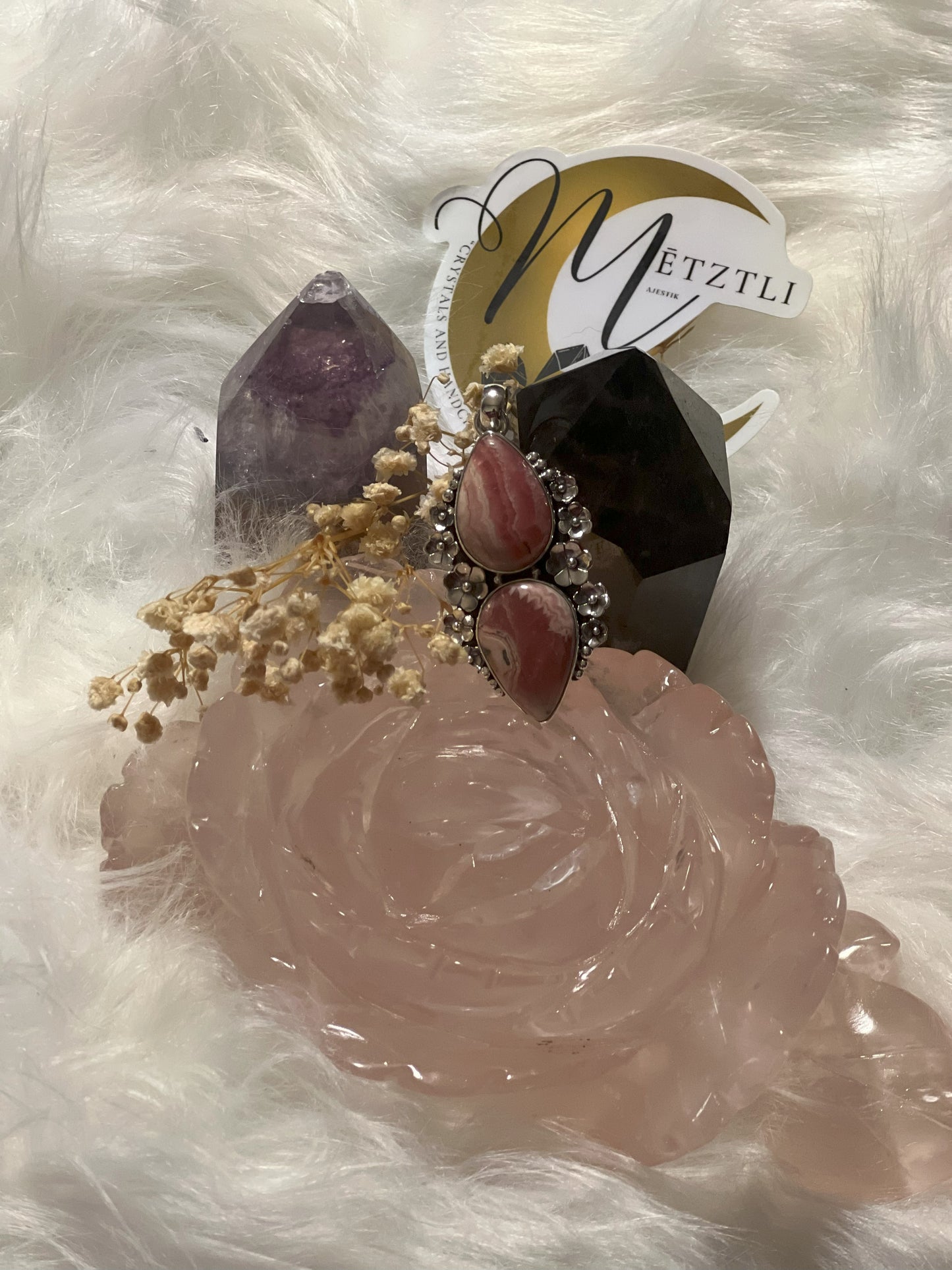 Heart's Bloom: Rhodochrosite Floral Pendant