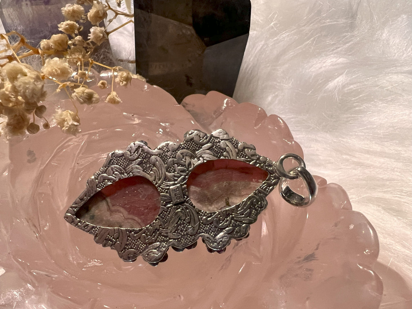 Heart's Bloom: Rhodochrosite Floral Pendant