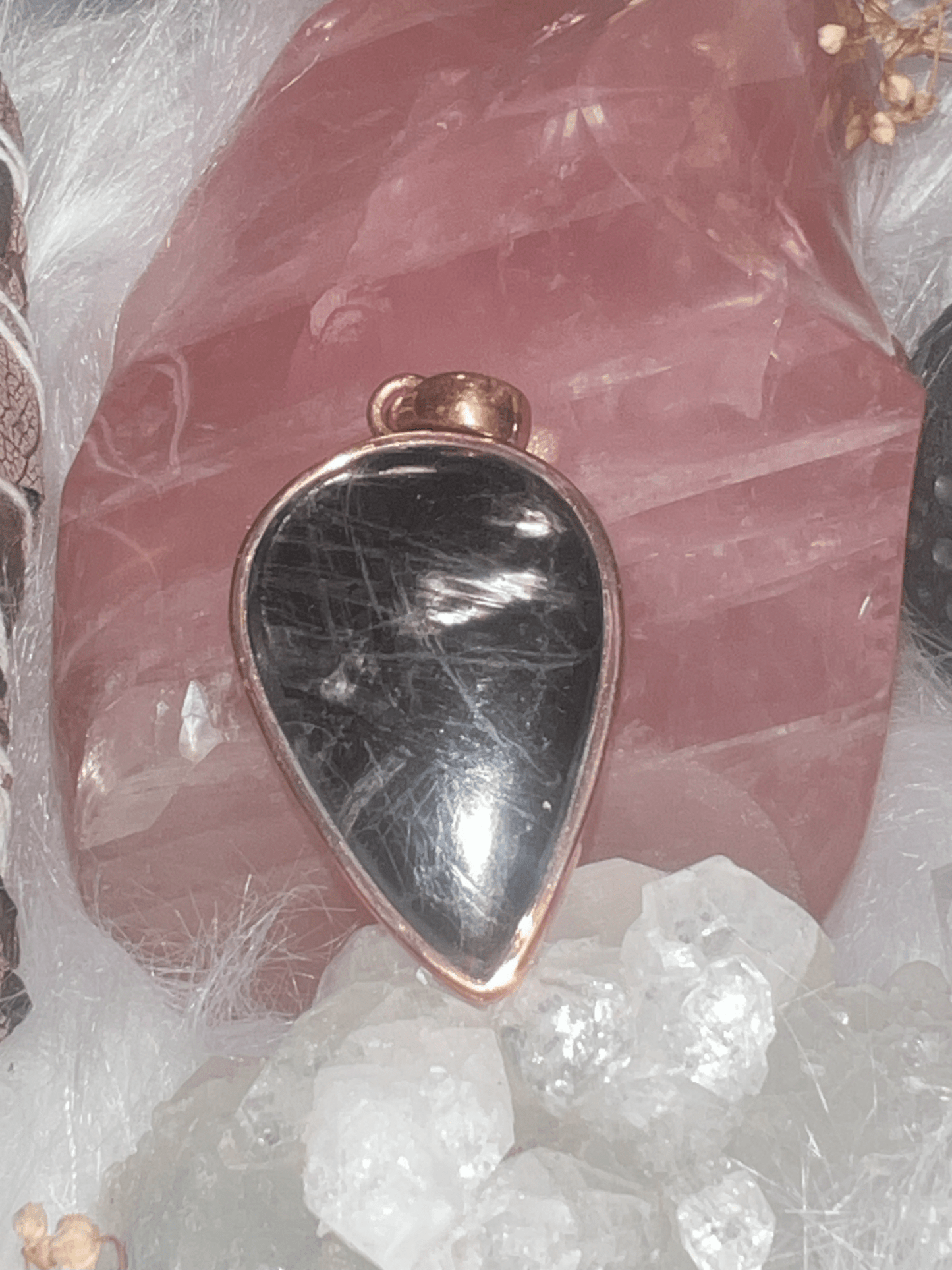 Celestial Shield: Hypersthene and Copper Pendant"
