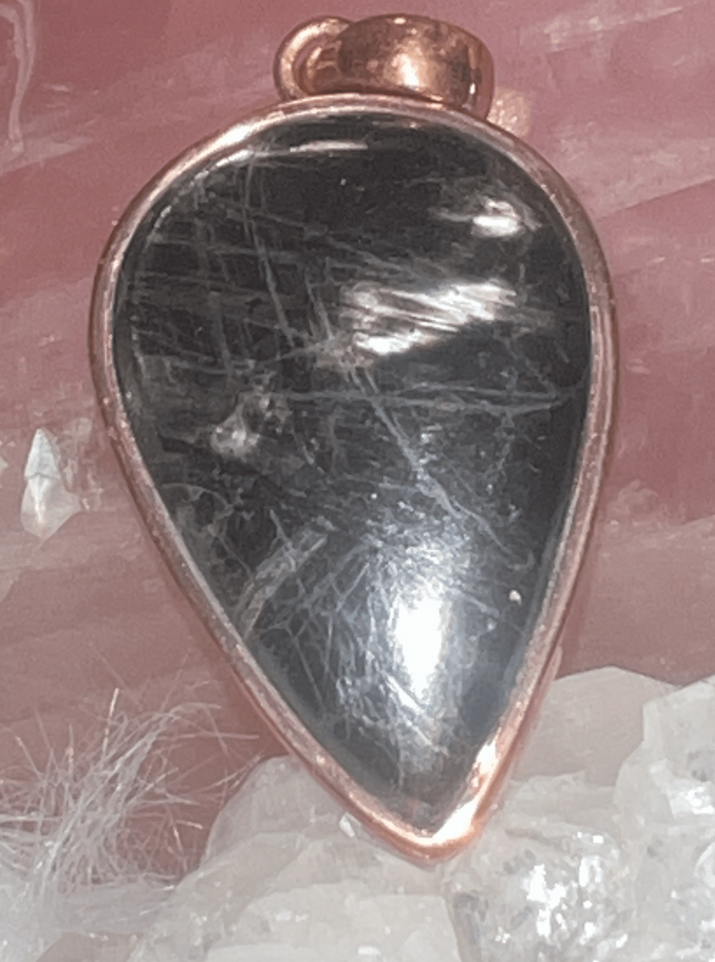 Celestial Shield: Hypersthene and Copper Pendant"