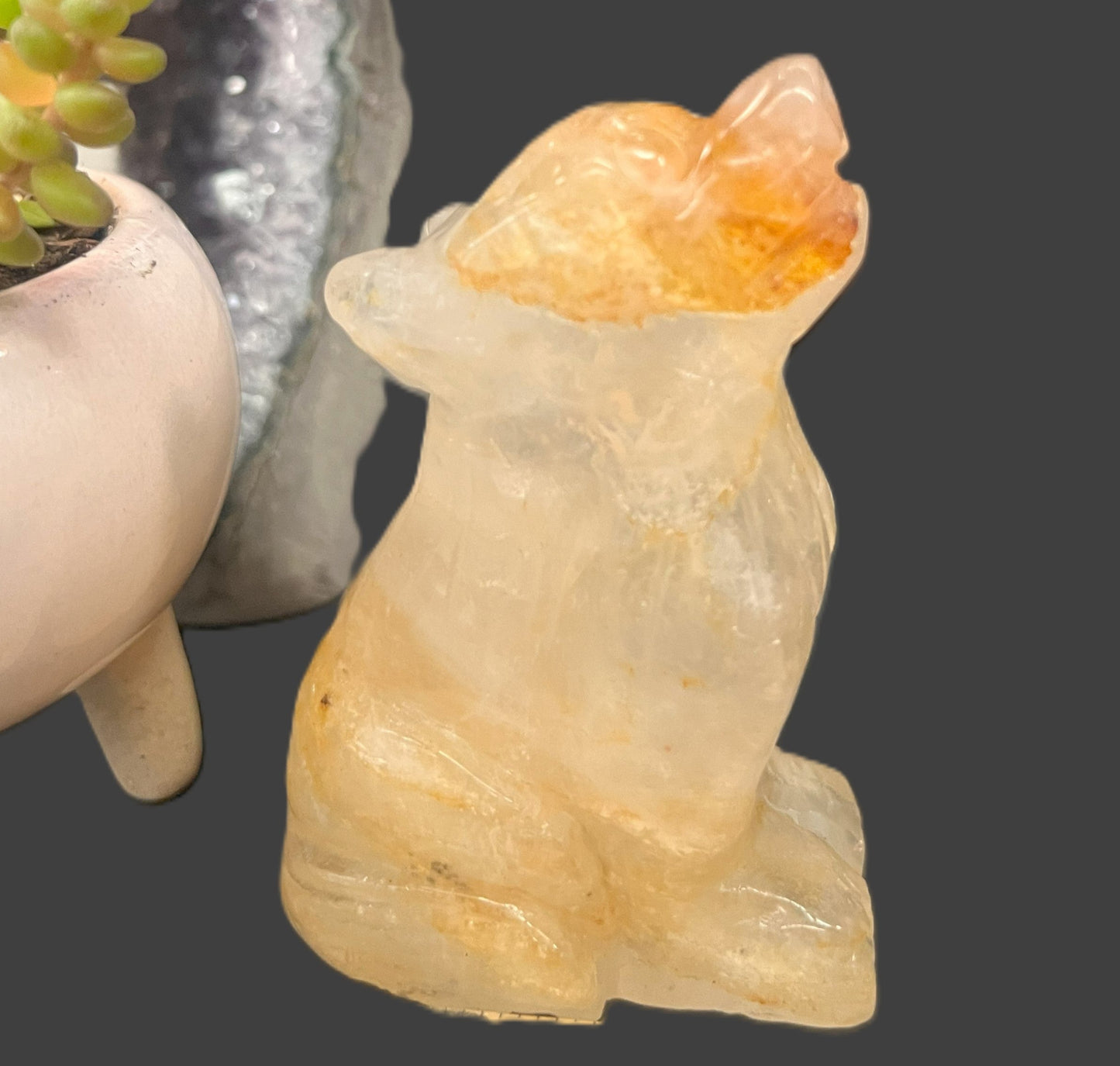 Golden Healer Wolf Carving: Strength