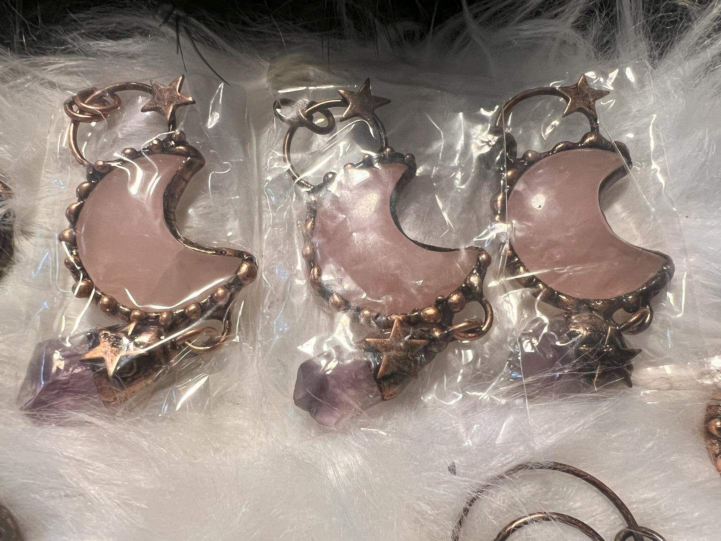 Rose Quartz & Amethyst Crescent Pendant