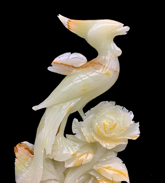 Radiant Yellow Jade Phoenix with Floral Base