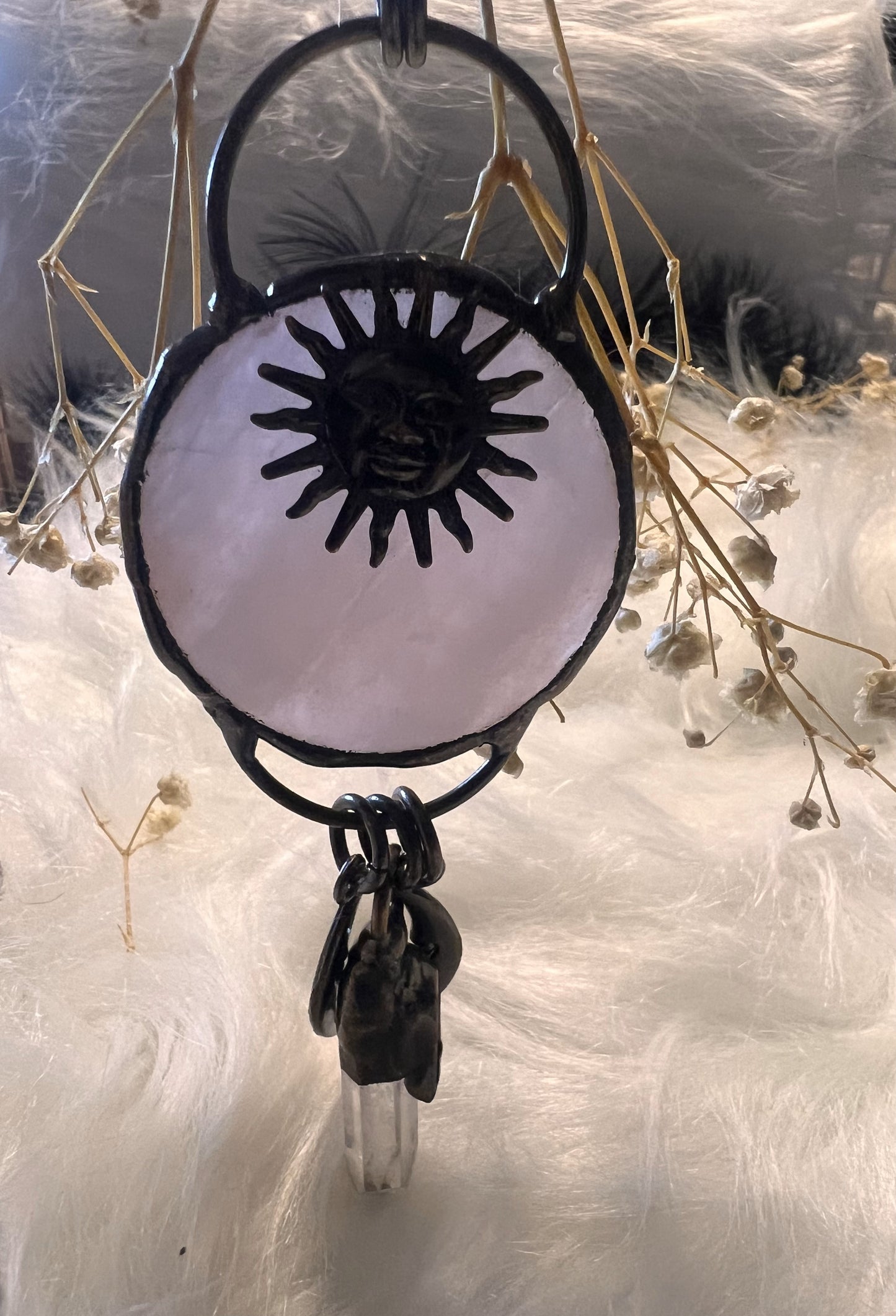 Rose Quartz & Clear Quartz Sun Pendant