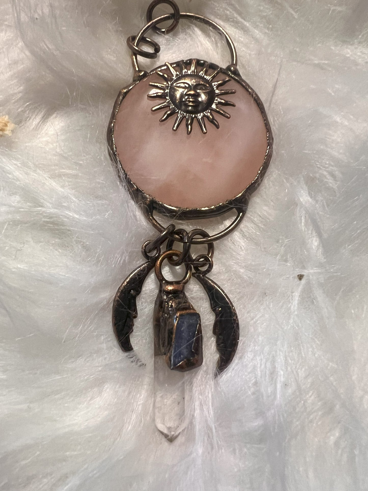 Rose Quartz & Clear Quartz Sun Pendant