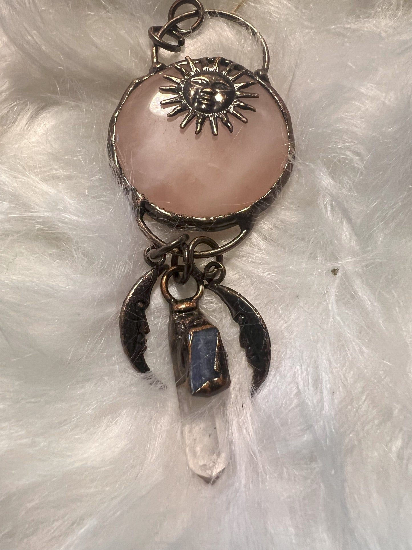 Rose Quartz & Clear Quartz Sun Pendant
